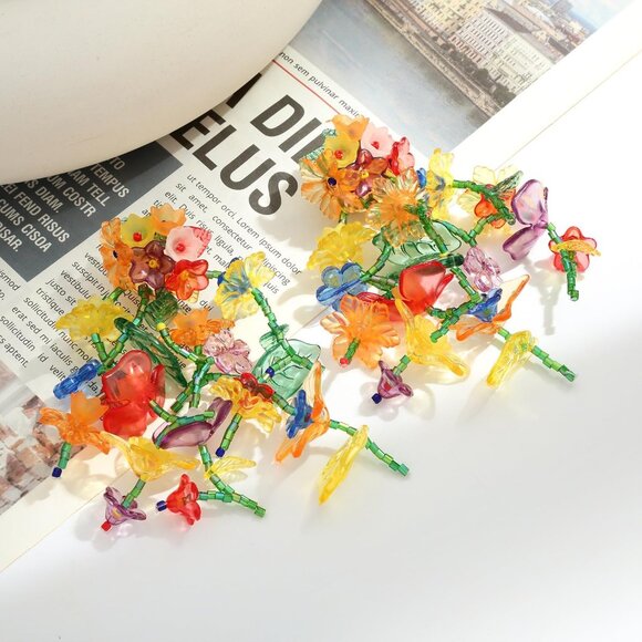 Colorful Beaded Flower Earrings Bohemia Dangle Summer Beach Jewelry Women - Picture 5 of 7